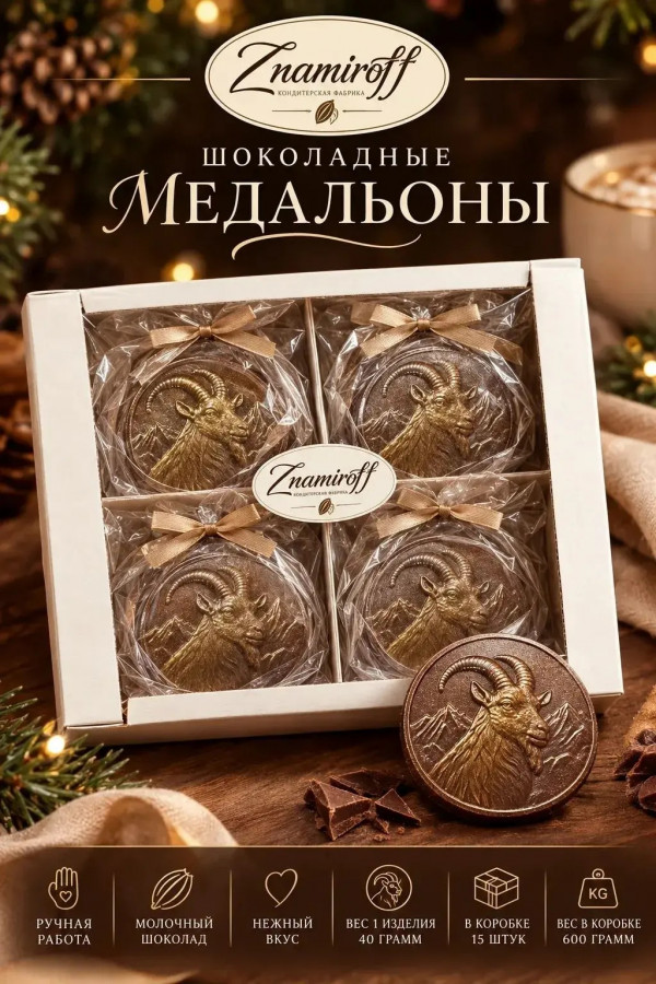 №1 Фигурный шоколад Медальоны Козлики(15шт по 40г) в Борисоглебске