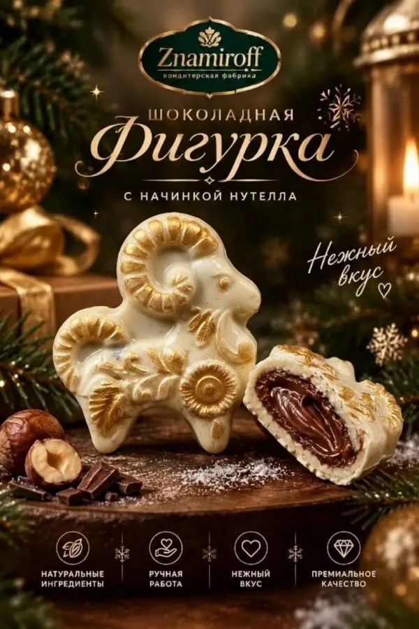 №1 Шоколад фигурный "Козёл горный" белый шоколад с начинкой нутелла(блок 5шт по 70г) в Борисоглебске