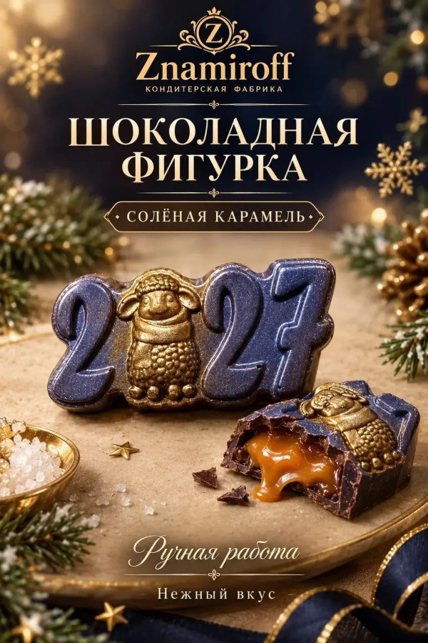 №1 Шоколад фигурный "Год 2027" молочный шоколад с начинкой солёная карамель(блок 5шт по 70г) в Борисоглебске