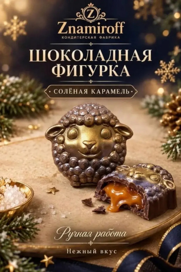 №1 Шоколад фигурный "Овечка-мордашка" молочный шоколад с начинкой солёная карамель(блок 5шт по 70г) в Борисоглебске