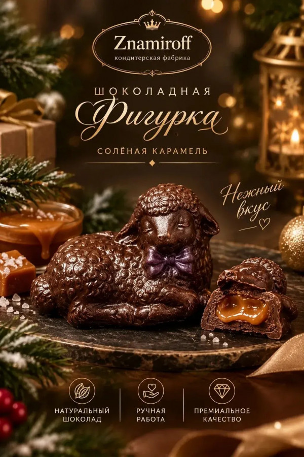 №1 Шоколад фигурный "Овечка спящая" молочный шоколад с начинкой солёная карамель(блок 5шт по 70г) в Борисоглебске
